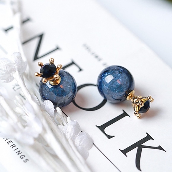 2/$20! Blue/Gold Studs w/Translucent Bead Backs - Picture 2 of 8
